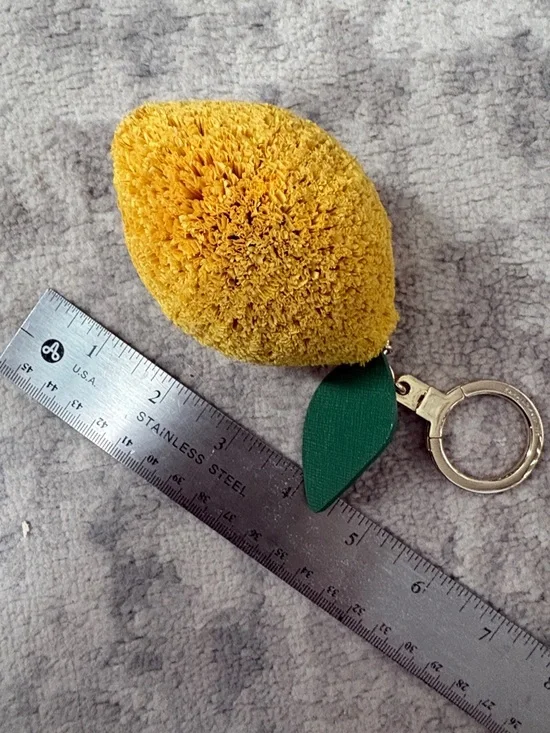 Kate Spade Gold Ring Keychain with raffia lemon and green leather Logo Tag - Picture 5 of 5